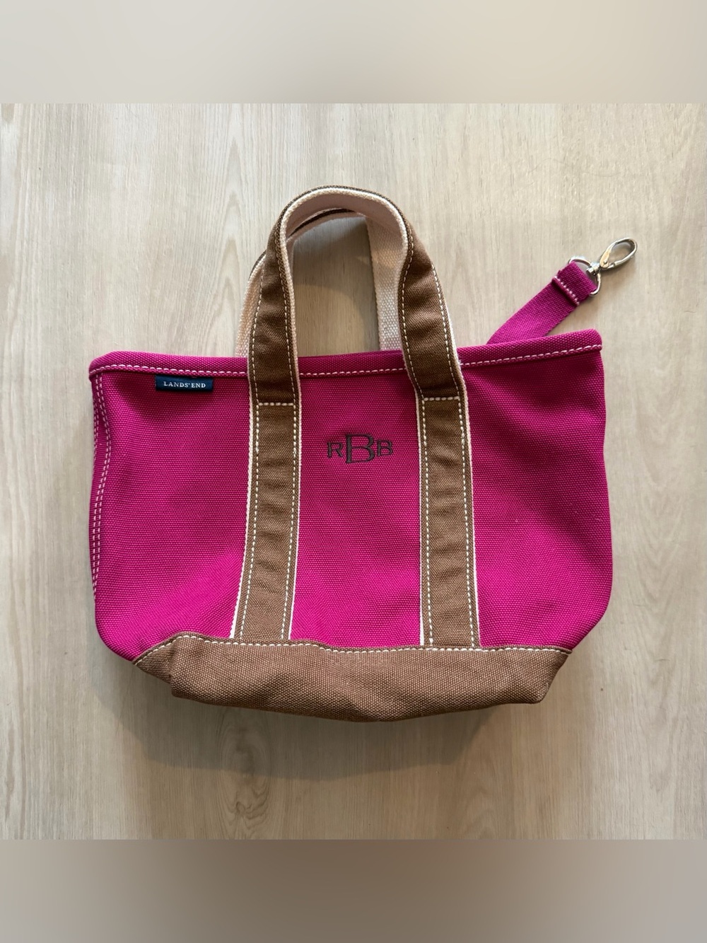 Vintage Lands End Mini Canvas Tote Bag Fuchsia Hot Pink Rare